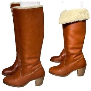 Zodiac Vintage Brown Leather Shearling Lined Heeled Boots Size 7 N (Narrow)